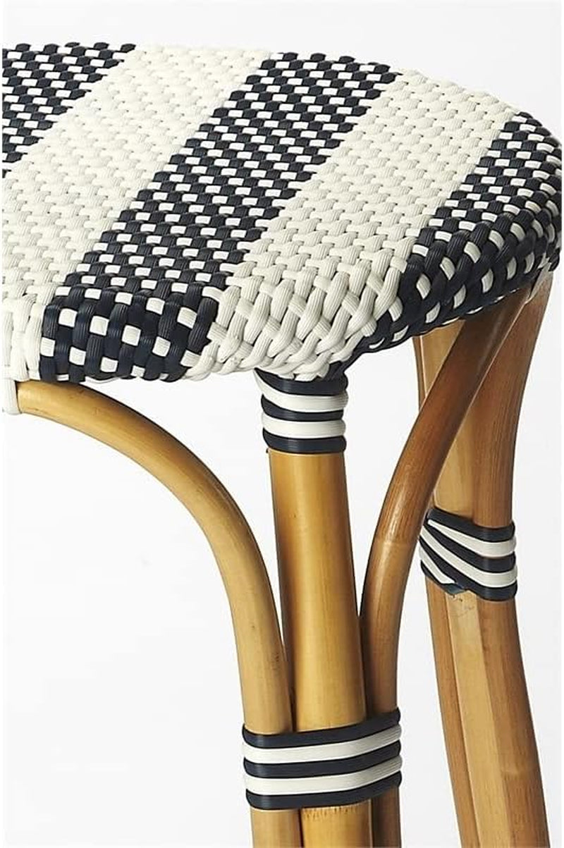 Transitional 30" Backless Rattan Counter Bar Stool in White and Blue