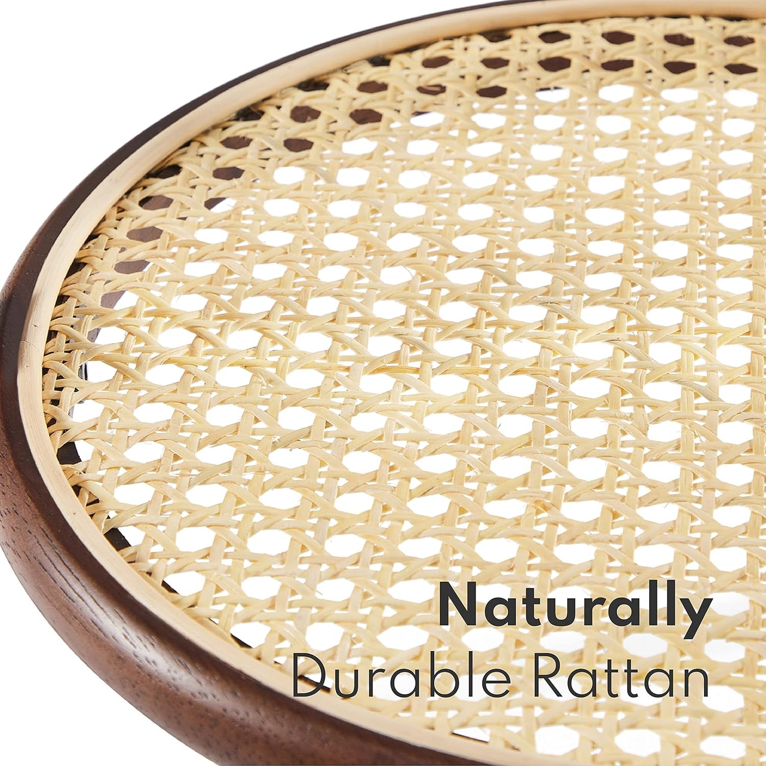 round Side Table with Storage - Walnut End Table for Living Room, Bedroom and Small Spaces, Modern Accent Bedside Tables Easy Assembly, Solid Wood Legs & Natural Rattan